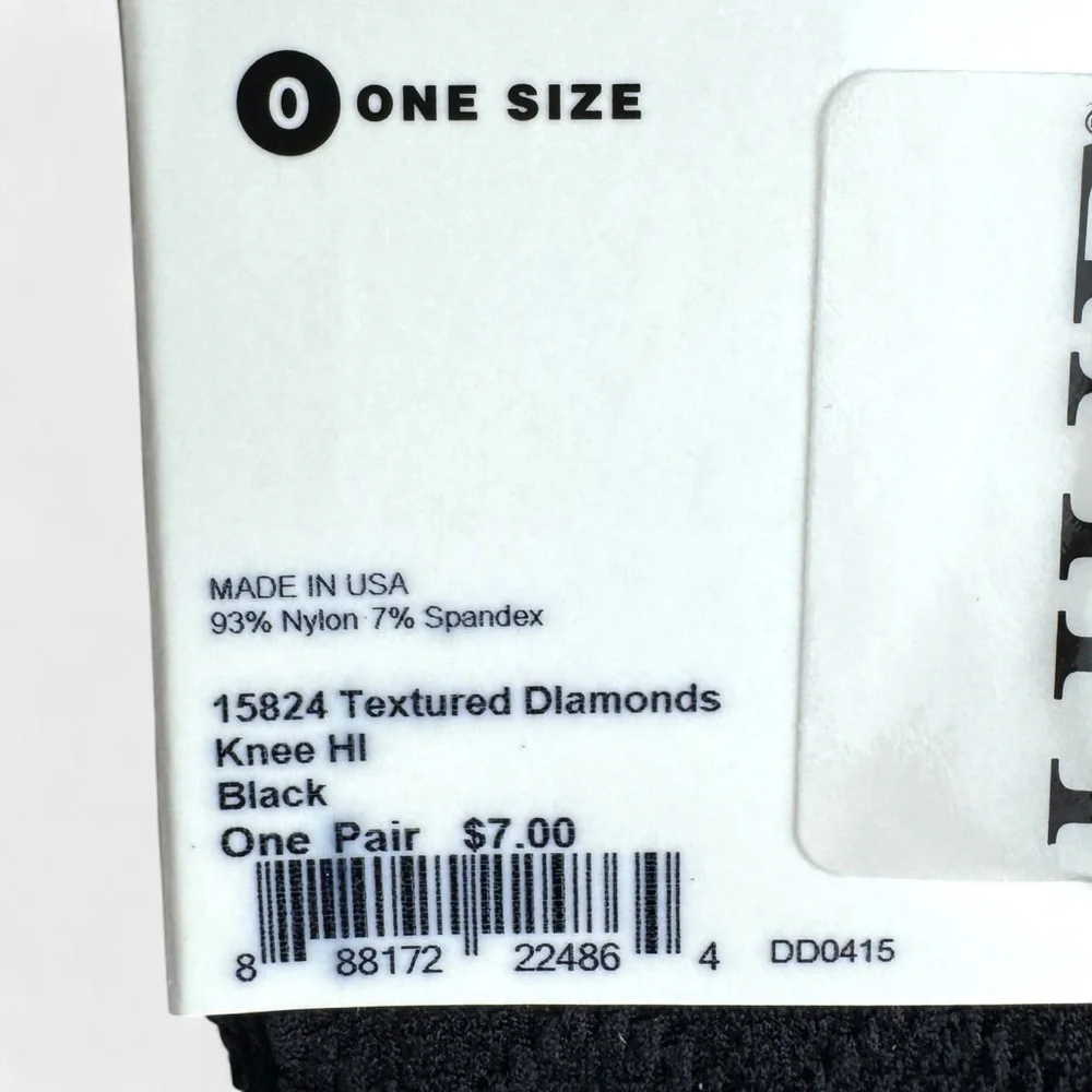 HUE‎ Textured Diamond Nylon Knee High Trouser Socks Womens One Size Black